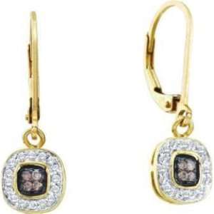  Brown Champagne Diamond Dangle Earrings 14k Yellow Gold (1 