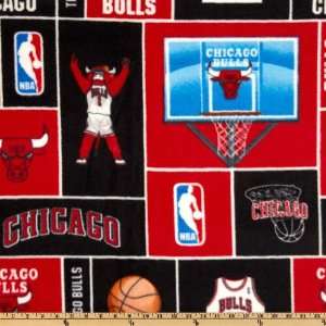  60 Wide NBA Fleece Chicago Bulls Blocks Black/Red Fabric 