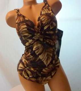 Miraclesuit CREME de COCOA PANDORA Brown Swimsuit 1 Pc Women Size 16 