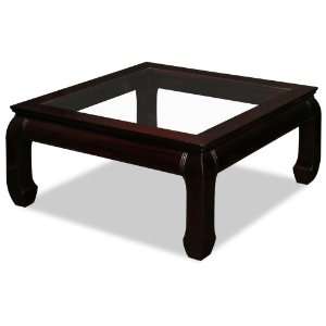  Chinese Ming Style Coffee Table with Glass   Dark Cherry 