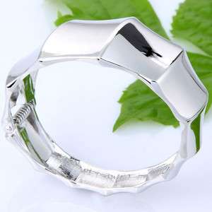   silver plated white wide bamboo Hammered Bright Polished cuff bracelet