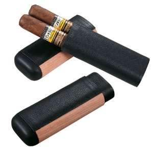 Visol Burton Black Leather & Wood Cigar Case   Holds 2 Cigars