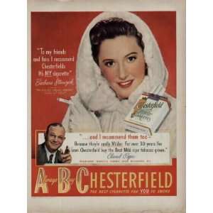 BARBARA STANWYCK  1949 Chesterfield Cigarettes Ad, A3144. See 