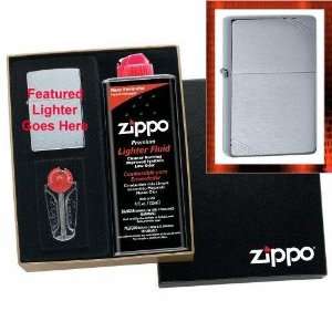  Vintage Brushed Chrome w/ Slashes Zippo Lighter Gift Set 