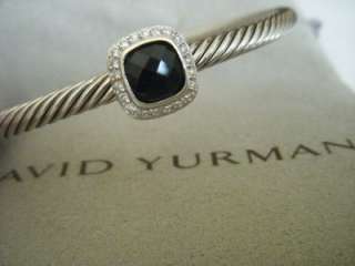 David Yurman Sterling Diamond & Onyx Cable Cuff Bracelet With Pouch 
