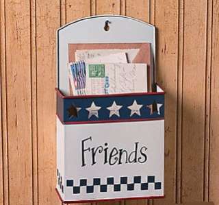 Country Americana Friends Tin Wall Pocket Mailbox Bill Letter Holder 