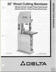 Delta 20 band Saw Instruction Manual No.28 640/ 28 641  