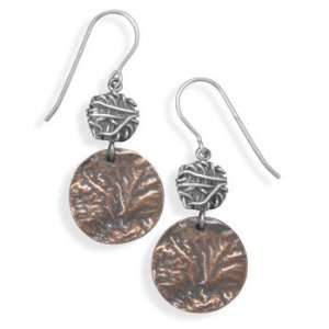   Sterling Silver and Copper Disc French Wire Earrings   JewelryWeb