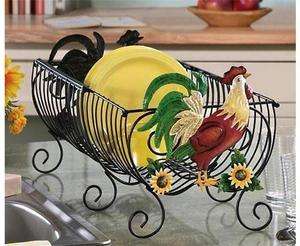 ROOSTER COUNTRY KITCHEN IRON DISH DRYING RACK Plates Bowls Cups  