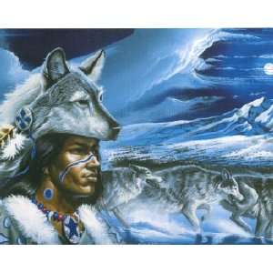  INDIAN WITH WOLVES 290 CROSS STITCH CHART