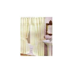  White Fabric Shower Curtain Ruffled Double Swag With Liner 
