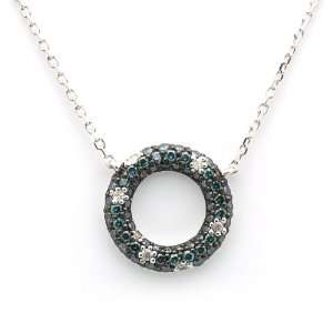 14K Gold Diamond 18 Necklace 0.53ct Round Blue & White Diamond Circle 
