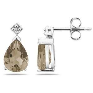  Pear Shaped Smokey Quartz & Diamond Earrings in White Gold 