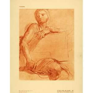 1917 Print Alfred Stevens Sanguine Sketch Angel Study Religious Side 