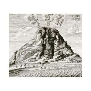  Engraving Of Vesuvius Erupting by Athanasius Kircher. size 