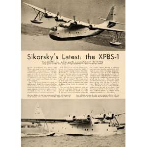 1937 Igor Sikorsky XPBS 1 Clipper Military Navy Plane   Original Print 
