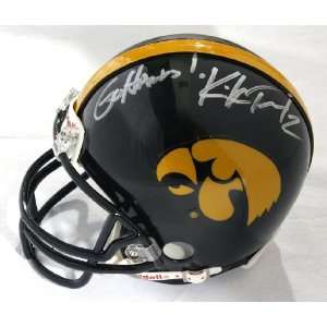  Kirk Ferentz Signed Iowa Mini Helmet w/ Go Hawks   GAI 