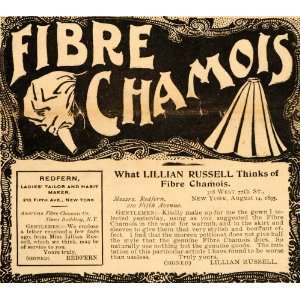  1895 Ad Fibre Chamois Lillian Russell Fabric Tailor NY 