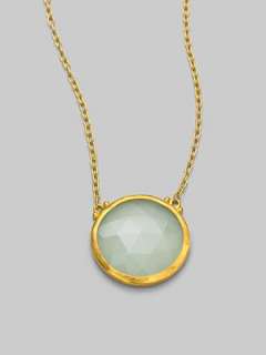 Aqua chalcedony 24k yellow gold Chain length adjusts from about 16 to 