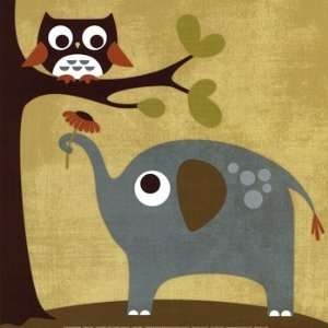   Owl and Elephant Poster by Nancy Lee (12.00 x 12.00)