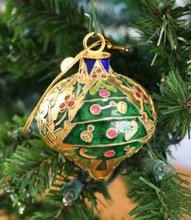 Christmas Trees Design Cloisonne Enamel Teardrop Ball Ornament NEW 