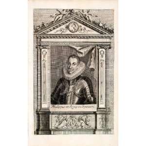  1721 Copper Engraving Portrait King Philip Pious III Spain 