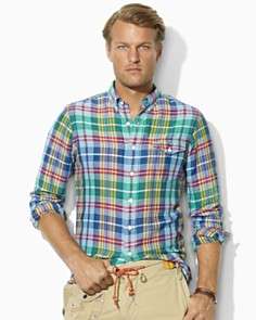 Polo Ralph Lauren Custom Fit Plaid Linen Silk Shirt