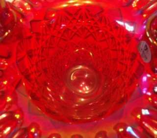 Vintage Fenton Glass Irridesent Ruby Red Daisy & Button Basket  
