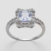 Sterling Silver Simulated Aquamarine and Diamond Accent Frame Ring