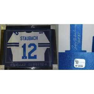 Roger Staubach Signed Jersey   Framed Global COA   Autographed NFL 