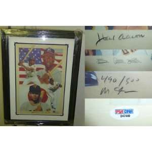  Hank Aaron Sadaharu Oh Signed 18x26 Framed Art PSA COA 