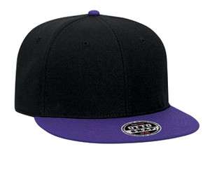 Blank Flat Bill Snapback Cap Hat Adjustable Two Tone BLACK/PURPLE 