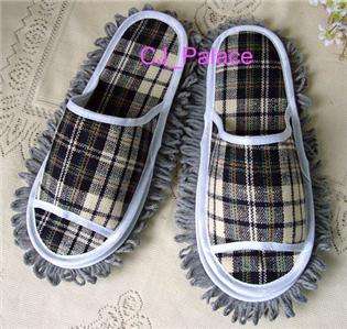 Dust Floor Cleaning Slippers Shoes Mop For Men Checked  