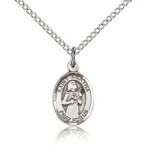    Sterling Silver 1/2in St Agatha Charm & 18in Chain Jewelry