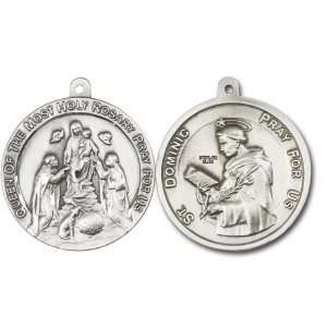  Holy Rosary & St. Dominic Medal, Sterling Silver Pendant 