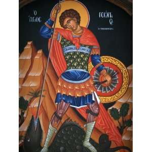 Orthodox Icon Showing St. George, Mount Athos, Greece, Europe Premium 
