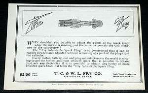 1907 OLD MAGAZINE PRINT AD, FRY, ADJUSTABLE POINTS AUTOMOBILE SPARK 