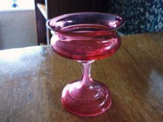 Unusual Victorian Cranberry Glass Stemmed Salt. Circa 1900.  