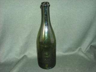 Antique Hand Blown Glass Bottle Dark Green Tint  