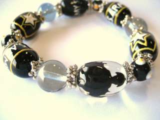 Black US Army Glass Bead Stretch Bracelet New w/ Gift Bag  