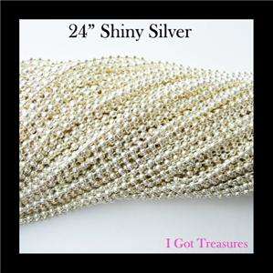 50 pcs BALL CHAIN NECKLACES Silver Plated 24 Cut To Length 2.4mm 