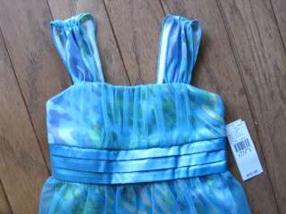 Girls Blue Floral Dress Party Glitter Mesh Slip IZ Byer Size 4 6X 