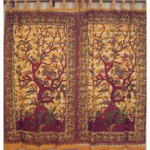   India Cotton Tree of Life 2 Fabric Curtains Tab Top Window Treatments