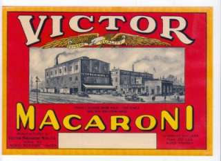 Vintage VICTOR MACARONI LABEL North Reading,MA c.1920  