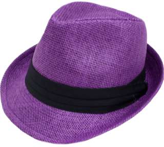 FEDORA TRILBY PAPER STRAW PURPLE GANGSTER HAT S MED  