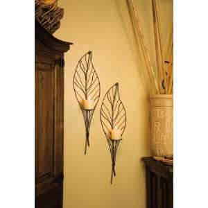  Wire Tall Leaf Pillar Candle Wall Sconce