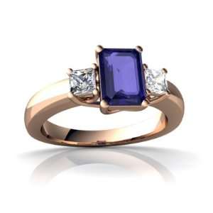   Rose Gold Emerald cut Created Sapphire Trellis Ring Size 9 Jewelry