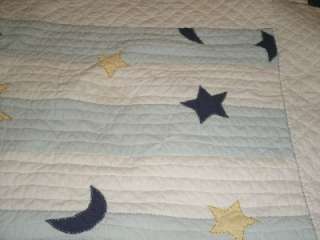   BARN KIDS MOON & STARS BABY BLUE NAVY WHITE QUILT TWIN SIZE  