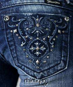 Miss Me Jeans Infamous Embossed Smoky Rhinestone Denim Boot Cut 