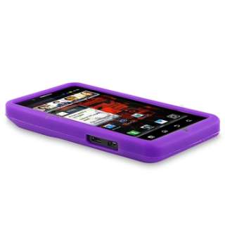 Pink+Purple Silicone Gel Case Cover+Guard Film For Motorola Droid 